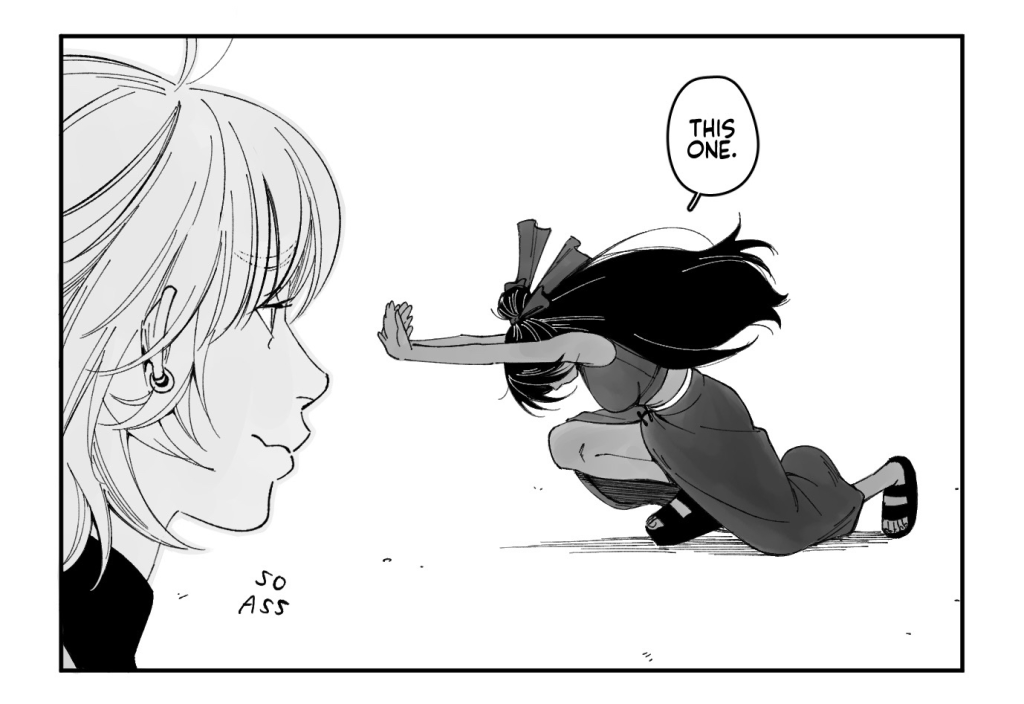 GC, holding a Dreamcast from a storage container and popping out the game disc inside: Why does Micah have a tub full of twenty Dreamcasts? (Has he never heard of using a MiSTER?)
GLOOMY, holding a broom: Old.

GC imitating one of the moves: Just this button all the time.
GLOOMY snorts in amusement.

GLOOMY does her own impression of a move: This one.
GC smirks.

MICAH, angry, standing behind an oblivious GC doing another pose: I asked you two to unpack these boxes nearly FOUR HOURS AGO.
GC: Help
GLOOMY runs away.